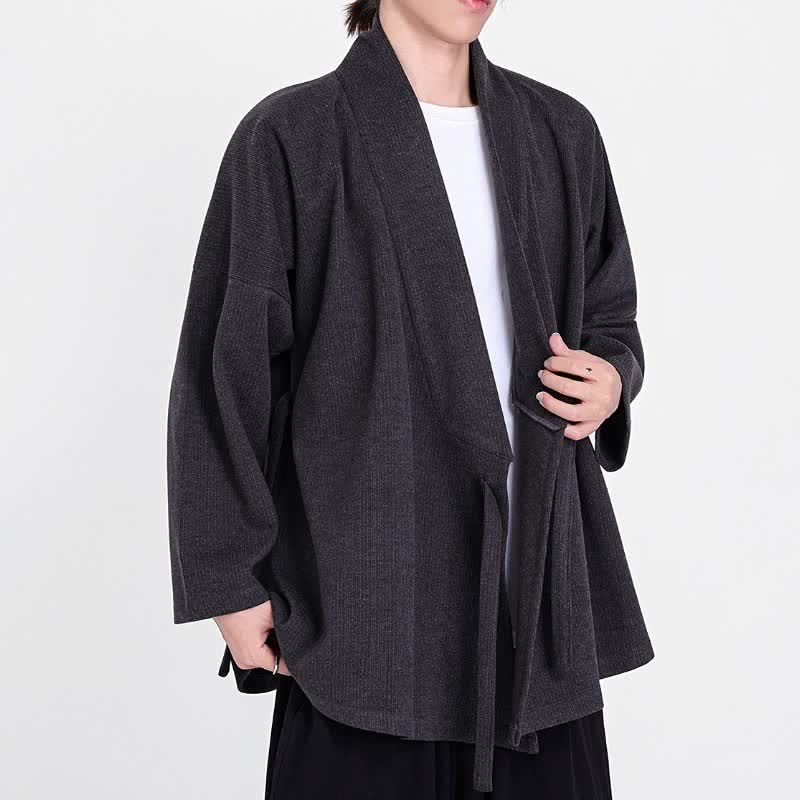 Buddha Stones Kimonos pour hommes en velours côtelé uni, style classique minimaliste automne-hiver - image 5