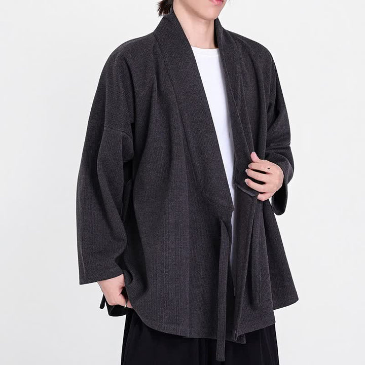 Buddha Stones Kimonos pour hommes en velours côtelé uni, style classique minimaliste automne-hiver - image 5