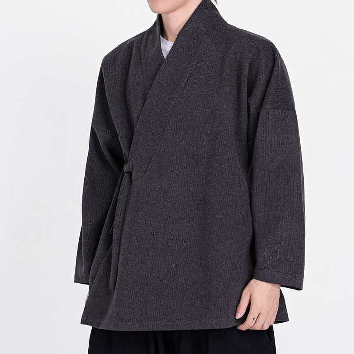 Buddha Stones Kimonos pour hommes en velours côtelé uni, style classique minimaliste automne-hiver - image 6
