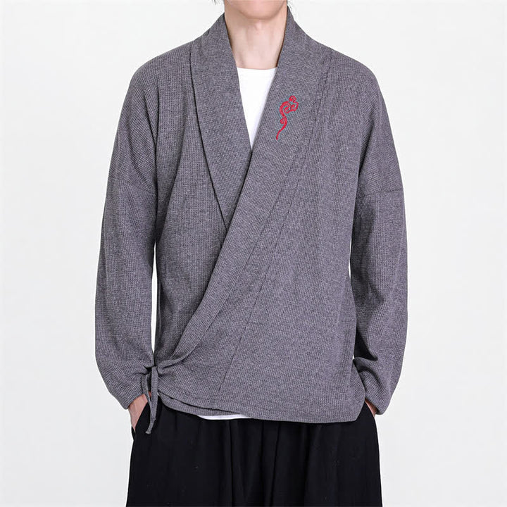 Buddha Stones Kimonos homme style Tang brodés, unis, automne-hiver, décontractés - Gris ardoise - US/UK/AU46，EU56 (5XL) - image 11