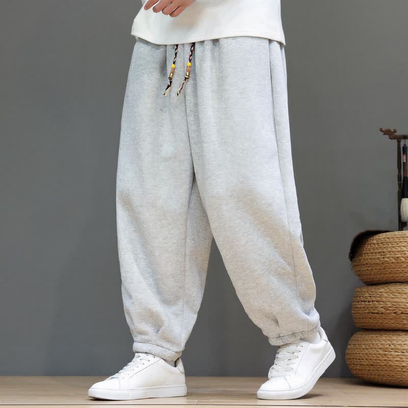 Buddha Stones Pantalon homme décontracté d'hiver minimaliste et athlétique à cordon de serrage, coupe fuselée, avec poches, longueur cheville. - Gris clair - Version doublée en polaire - US/UK/AU48，EU58 (6XL) - image 0