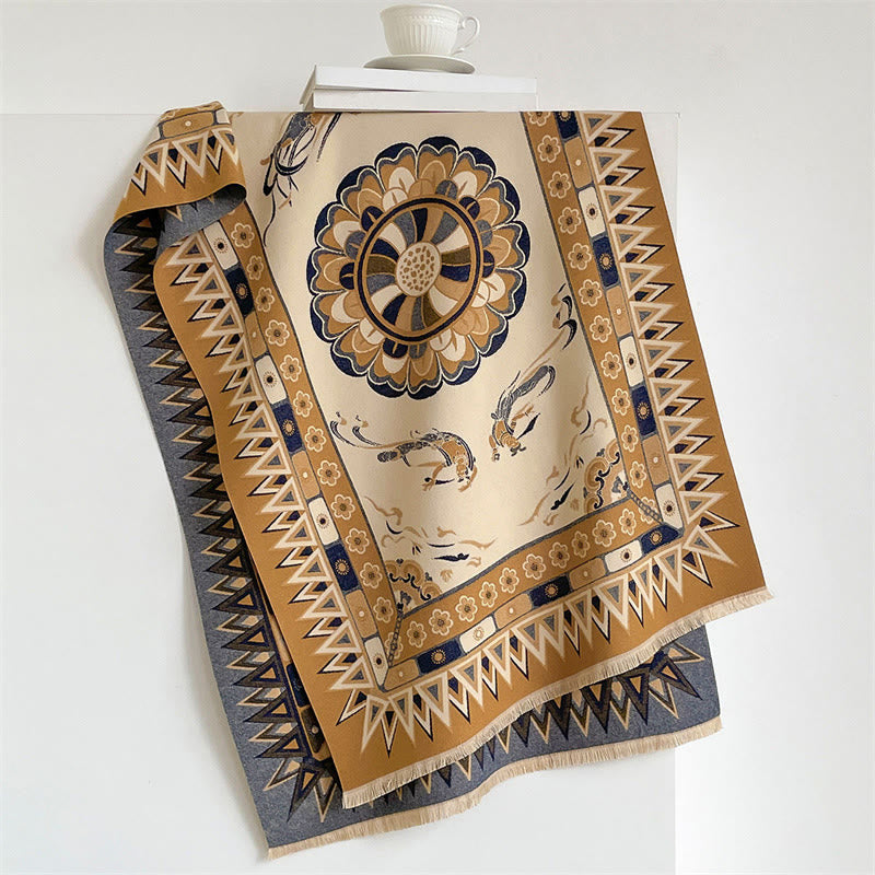 Buddha Stones Châle bohème à franges, imprimé géométrique mandala, printemps-automne - Pérou - 185 x 65 cm - image 4