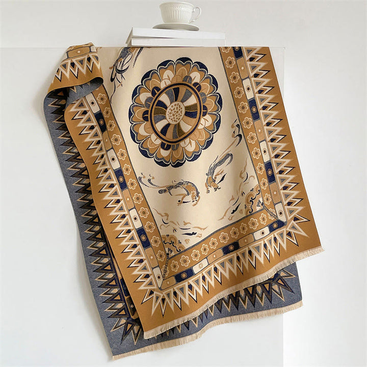 Buddha Stones Châle bohème à franges, imprimé géométrique mandala, printemps-automne - Pérou - 185 x 65 cm - image 4