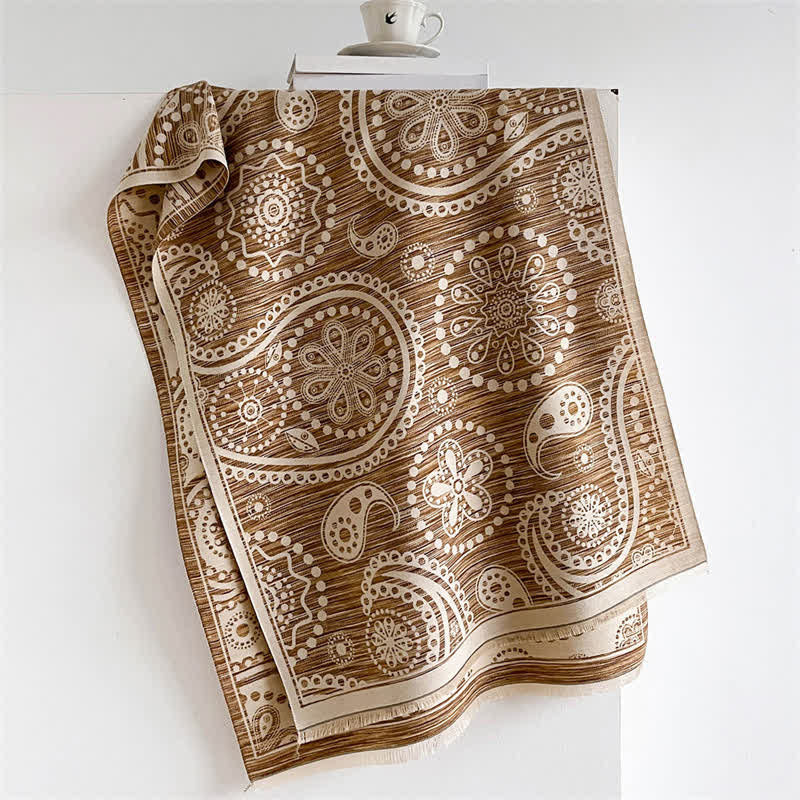 Buddha Stones Châle à pompons à motif cachemire baroque automnal et fleurs de cajou - Brun - 190 x 70 cm - image 8