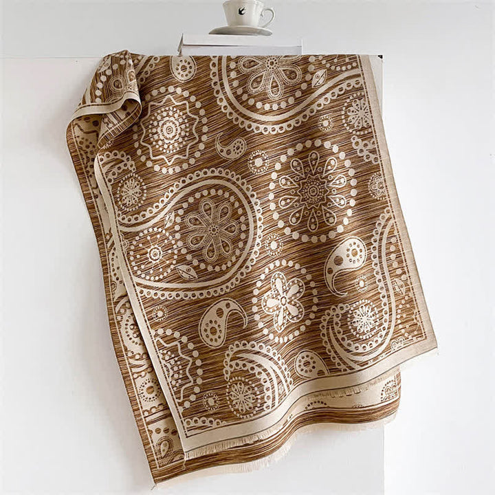 Buddha Stones Châle à pompons à motif cachemire baroque automnal et fleurs de cajou - Brun - 190 x 70 cm - image 8