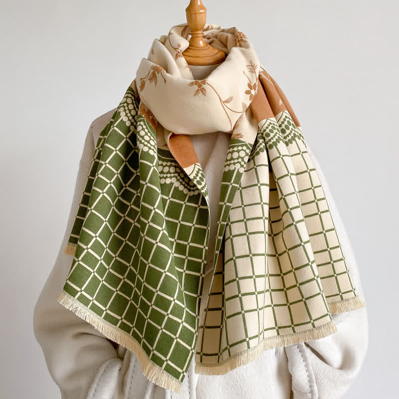 Buddha Stones Châle à motif floral vintage printanier et automnal - Vert olive foncé - 180 x 65 cm - image 0