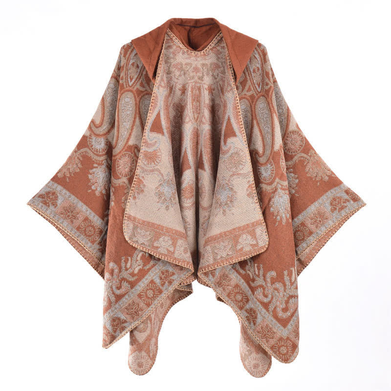 Buddha Stones Poncho style bohème à capuche, motif cachemire géométrique, automne-hiver - image 26