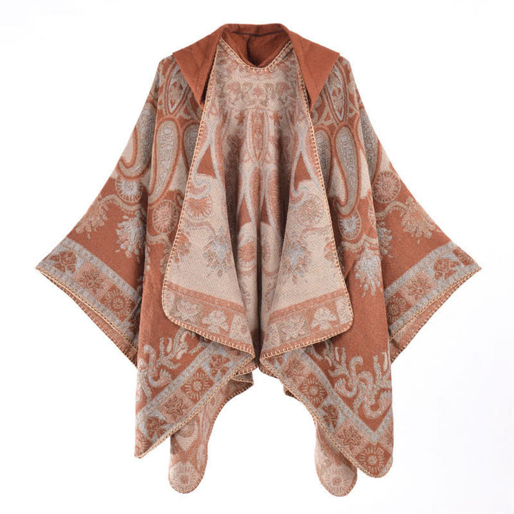 Buddha Stones Poncho style bohème à capuche, motif cachemire géométrique, automne-hiver - image 26