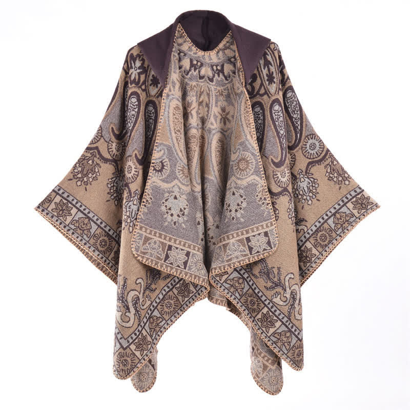 Buddha Stones Poncho style bohème à capuche, motif cachemire géométrique, automne-hiver - image 32