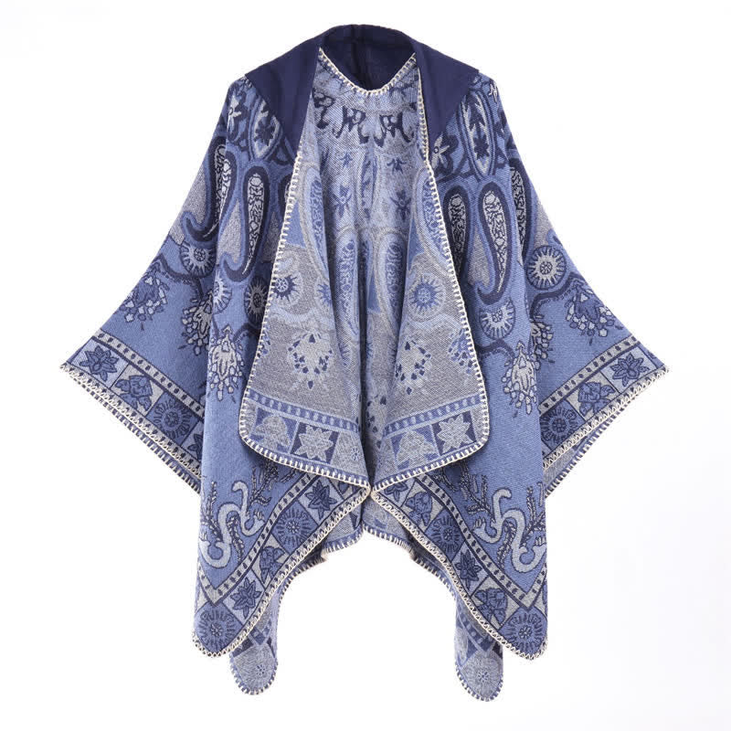 Buddha Stones Poncho style bohème à capuche, motif cachemire géométrique, automne-hiver - image 10