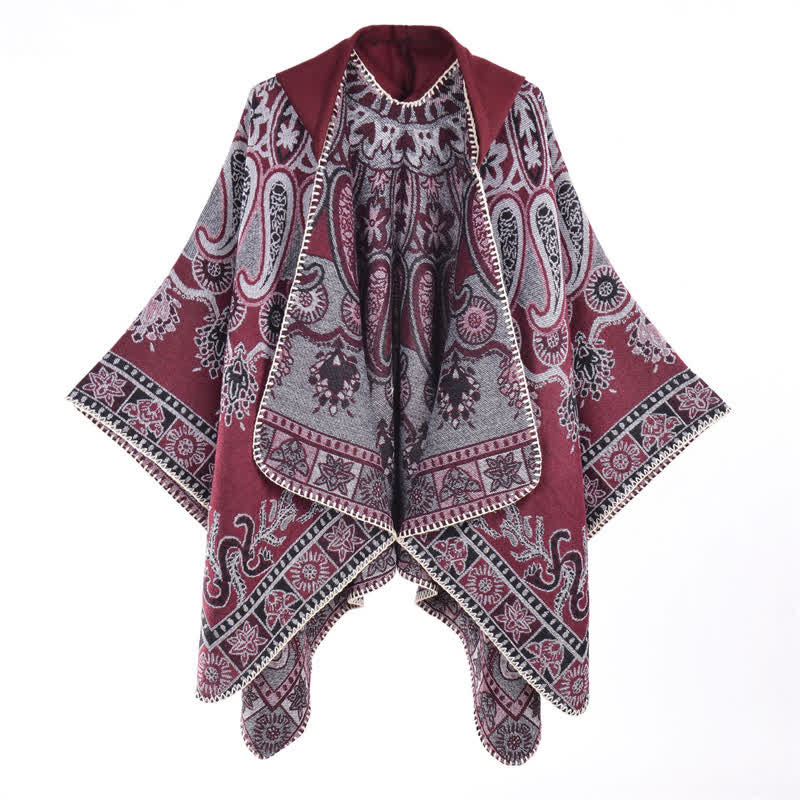 Buddha Stones Poncho style bohème à capuche, motif cachemire géométrique, automne-hiver - image 21