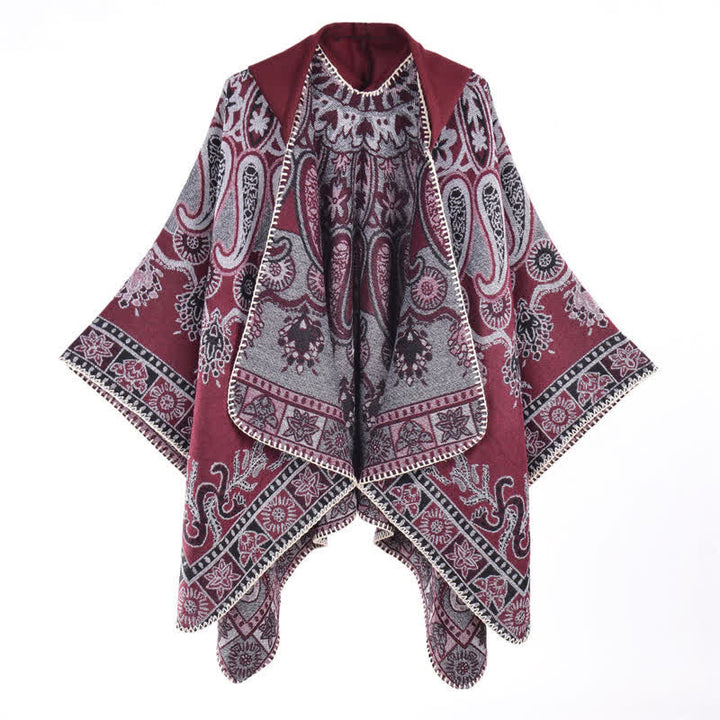 Buddha Stones Poncho style bohème à capuche, motif cachemire géométrique, automne-hiver - image 21