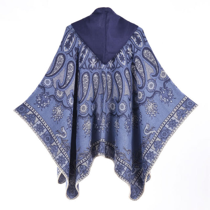 Buddha Stones Poncho style bohème à capuche, motif cachemire géométrique, automne-hiver - image 11