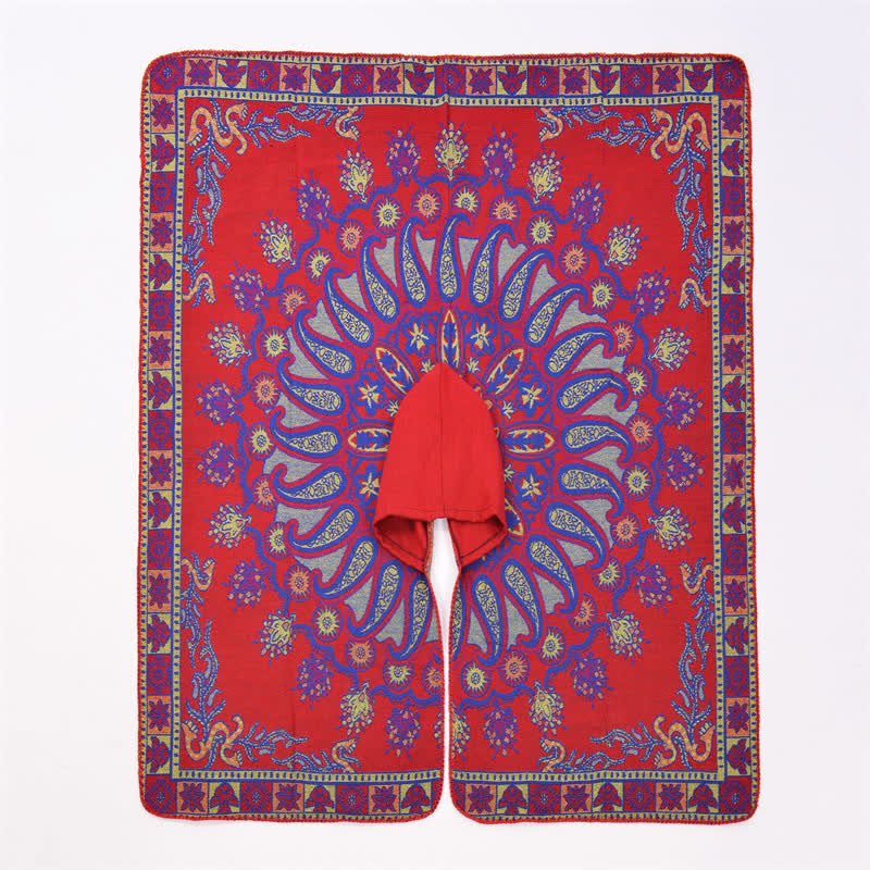 Buddha Stones Poncho style bohème à capuche, motif cachemire géométrique, automne-hiver - image 16