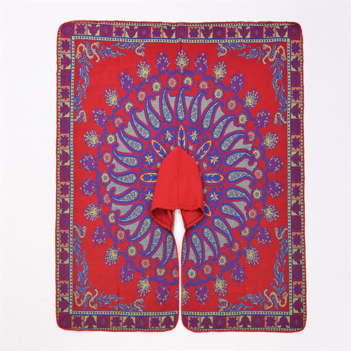 Buddha Stones Poncho style bohème à capuche, motif cachemire géométrique, automne-hiver - image 16