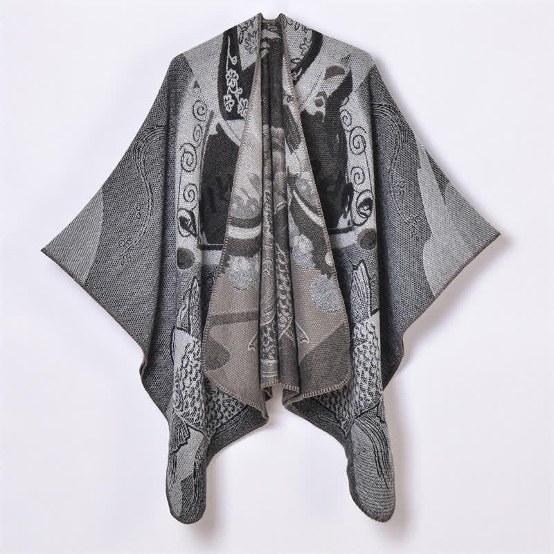 Buddha Stones Châle doux drapé oriental à motifs de poissons koi, d'automne et d'hiver - Gris terne - 130 x 150 cm - image 10