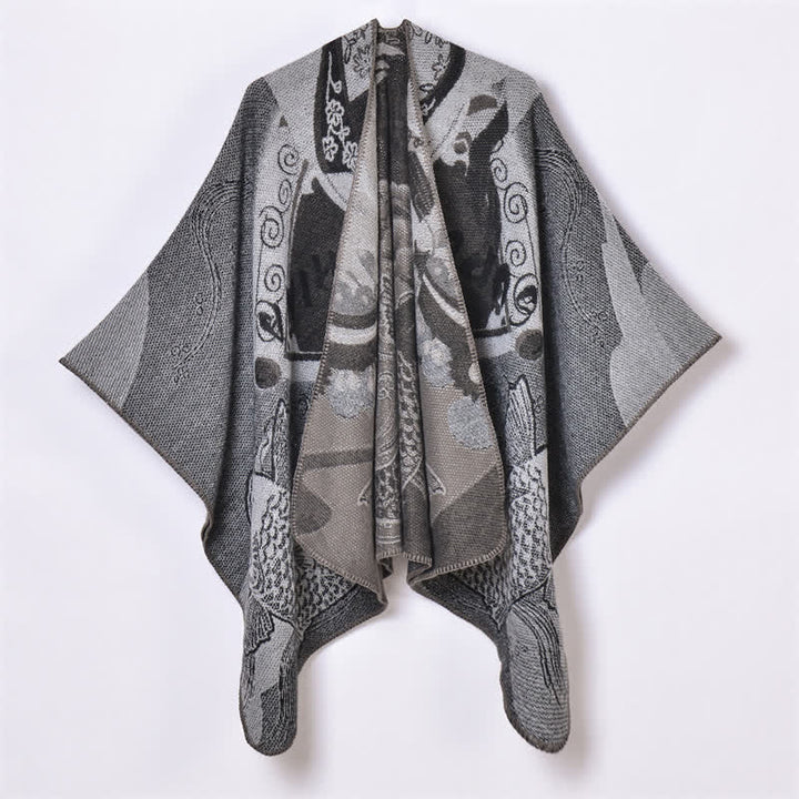 Buddha Stones Châle doux drapé oriental à motifs de poissons koi, d'automne et d'hiver - Gris terne - 130 x 150 cm - image 10