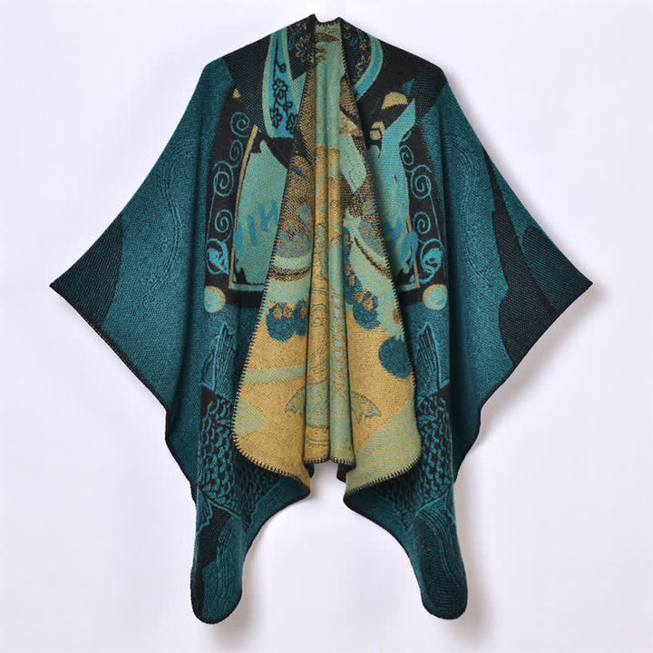Buddha Stones Châle doux drapé oriental à motifs de poissons koi, d'automne et d'hiver - CadetBlue - 130 x 150 cm - image 27