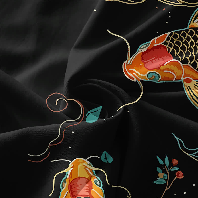 Buddha Stones Robe midi d'été décontractée pour femme, à motif floral ondulé et carpes koï, avec poches - image 3