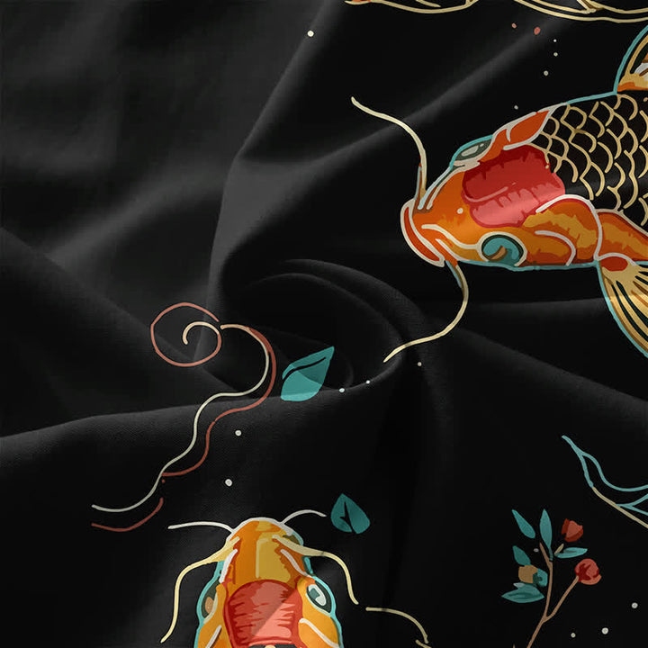 Buddha Stones Robe midi d'été décontractée pour femme, à motif floral ondulé et carpes koï, avec poches - image 3