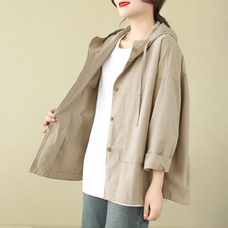 Buddha Stones Veste femme unie décontractée d'automne, minimaliste, à cordon de serrage et poches - image 1