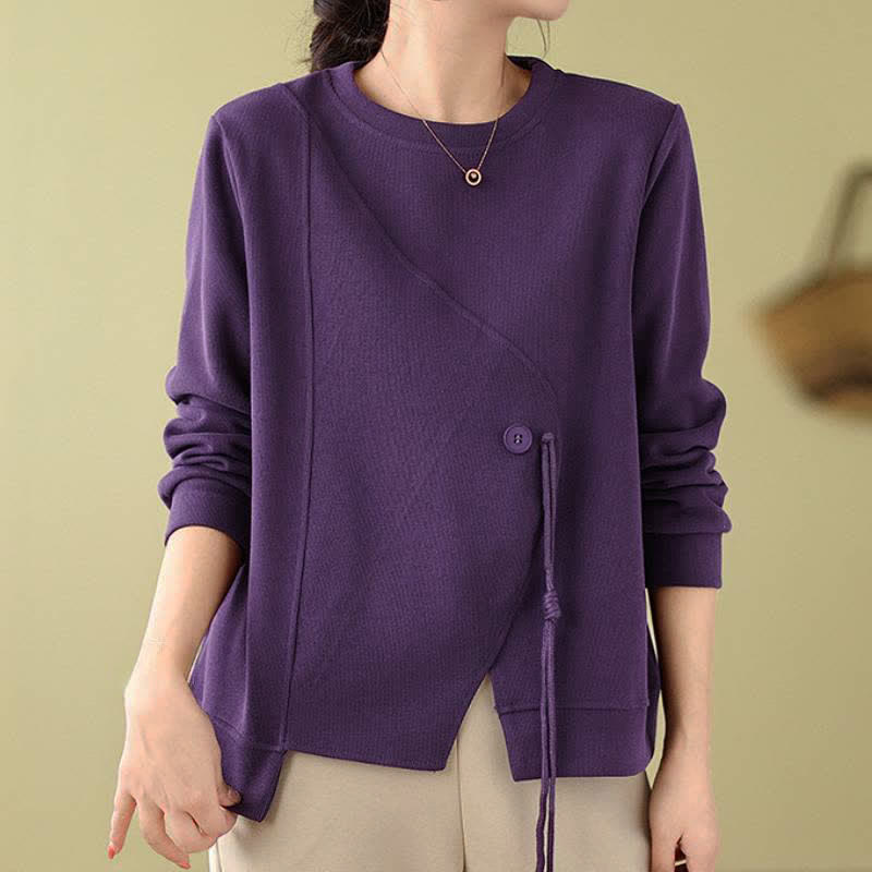 Buddha Stones Pull minimaliste automne-hiver à col rond et cordon de serrage, en maille unie pour femme - RebeccaPurple - US12, UK/AU16, EU44 (2XL) - image 0