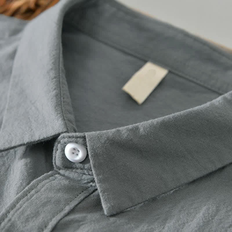 Buddha Stones Chemises à manches longues pour hommes, style minimaliste décontracté printanier, en coton uni, à boutons - image 1