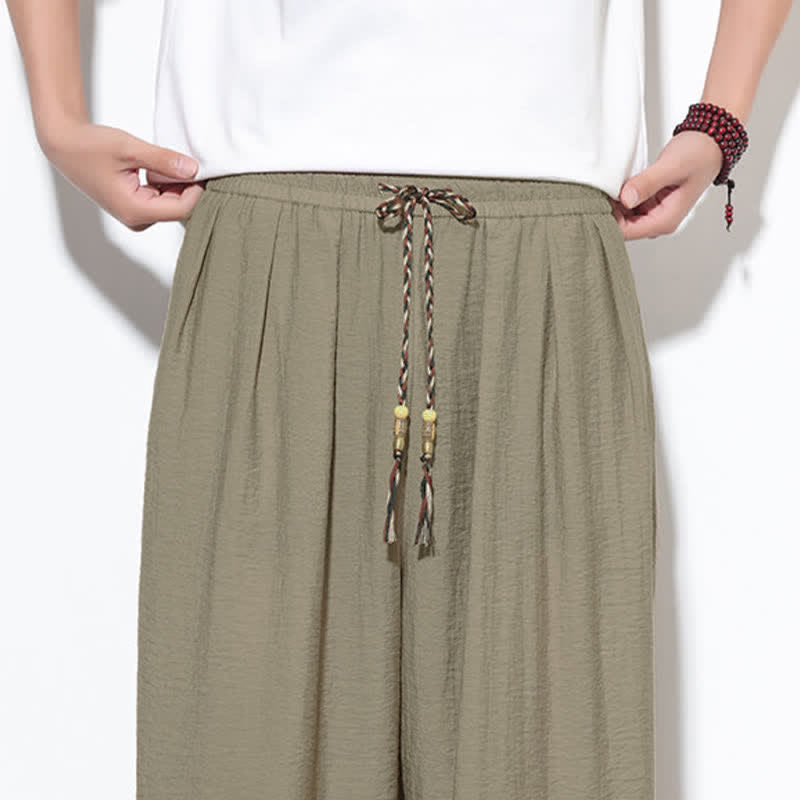 Buddha Stones Pantalon sarouel d'été bohème décontracté à cordon de serrage, uni, court, avec poches - image 34