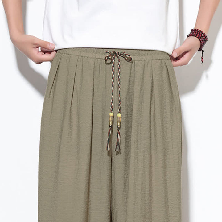 Buddha Stones Pantalon sarouel d'été bohème décontracté à cordon de serrage, uni, court, avec poches - image 34
