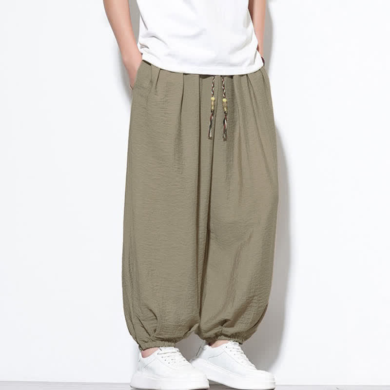 Buddha Stones Pantalon sarouel d'été bohème décontracté à cordon de serrage, uni, court, avec poches - image 30