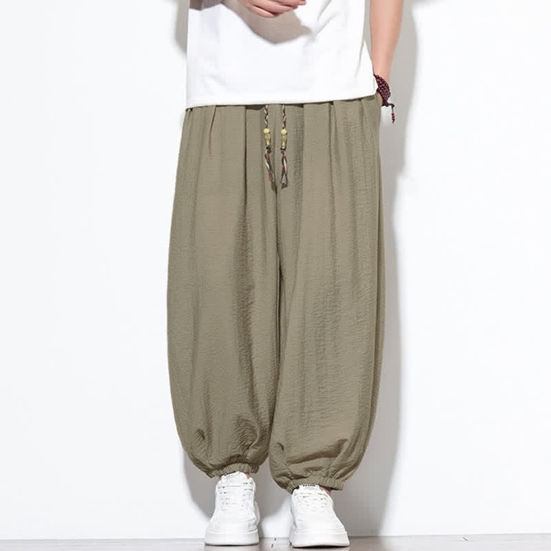 Buddha Stones Pantalon sarouel d'été bohème décontracté à cordon de serrage, uni, court, avec poches - Tanné - US/UK/AU46，EU56 (5XL) - image 26