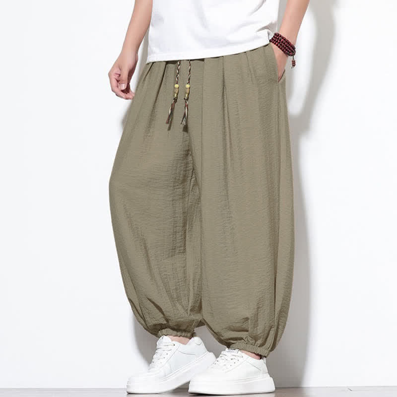 Buddha Stones Pantalon sarouel d'été bohème décontracté à cordon de serrage, uni, court, avec poches - image 33