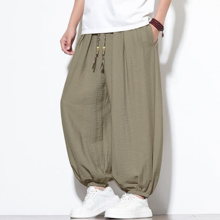 Buddha Stones Pantalon sarouel d'été bohème décontracté à cordon de serrage, uni, court, avec poches - image 33