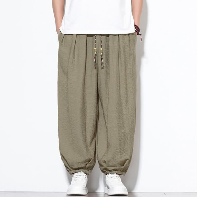Buddha Stones Pantalon sarouel d'été bohème décontracté à cordon de serrage, uni, court, avec poches - image 32