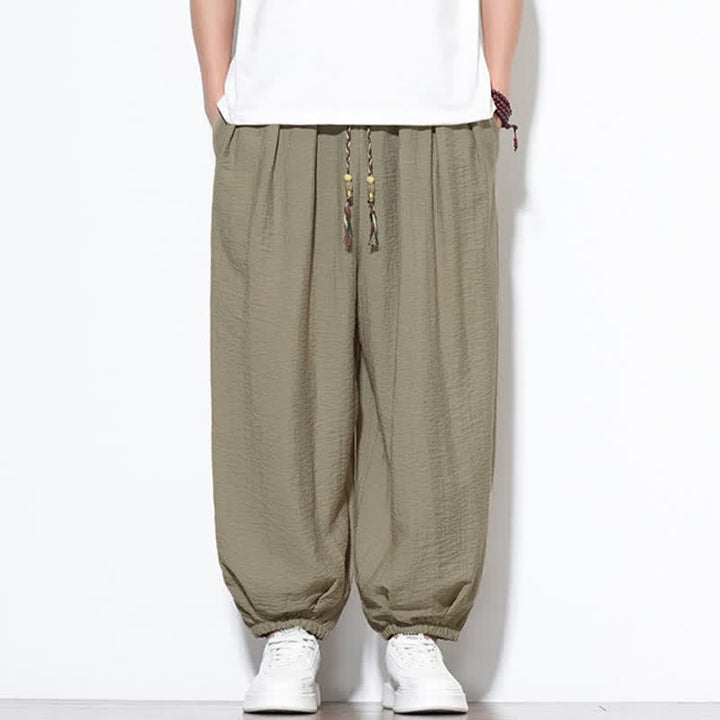 Buddha Stones Pantalon sarouel d'été bohème décontracté à cordon de serrage, uni, court, avec poches - image 32
