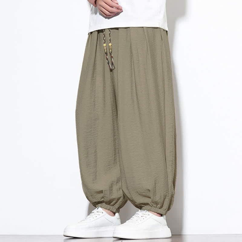Buddha Stones Pantalon sarouel d'été bohème décontracté à cordon de serrage, uni, court, avec poches - image 31