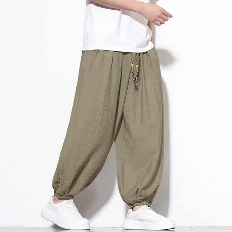 Buddha Stones Pantalon sarouel d'été bohème décontracté à cordon de serrage, uni, court, avec poches - image 27