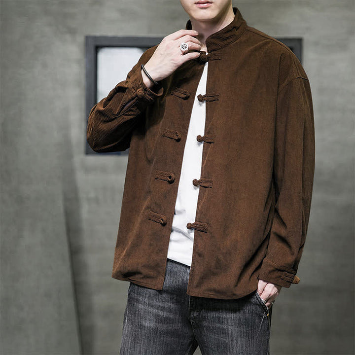 Buddha Stones Veste homme décontractée automne-hiver style Tang à boutons brandebourg en coton uni - image 5