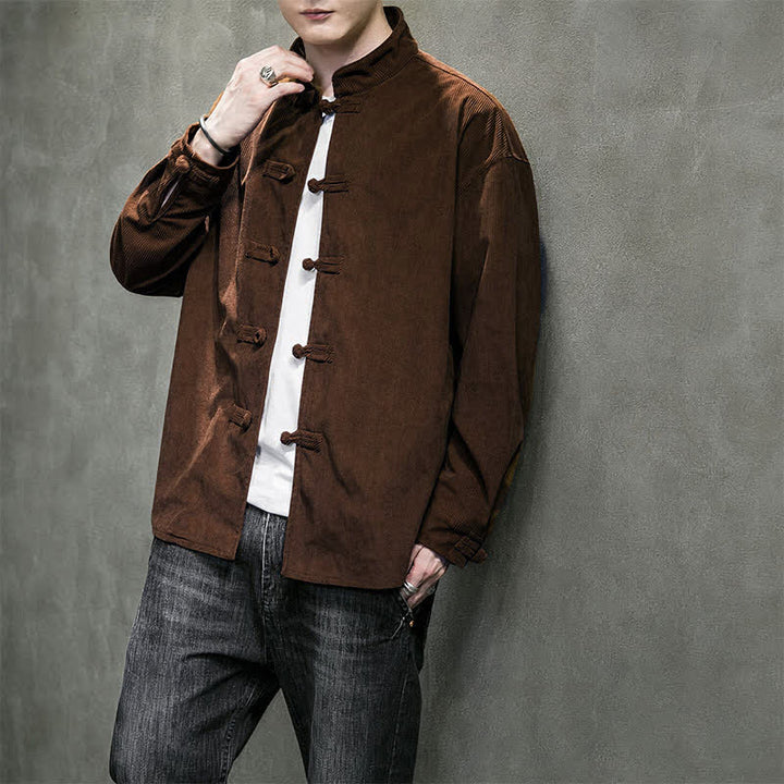 Buddha Stones Veste homme décontractée automne-hiver style Tang à boutons brandebourg en coton uni - image 9