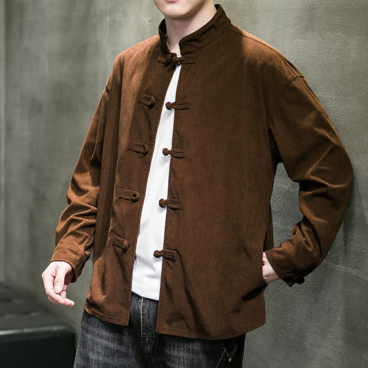 Buddha Stones Veste homme décontractée automne-hiver style Tang à boutons brandebourg en coton uni - image 2