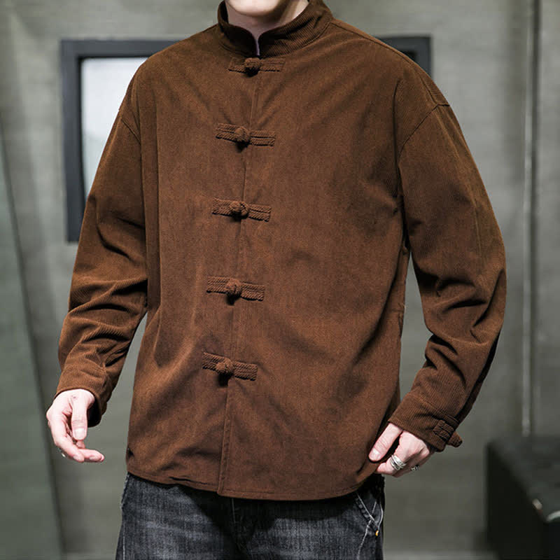 Buddha Stones Veste homme décontractée automne-hiver style Tang à boutons brandebourg en coton uni - image 7