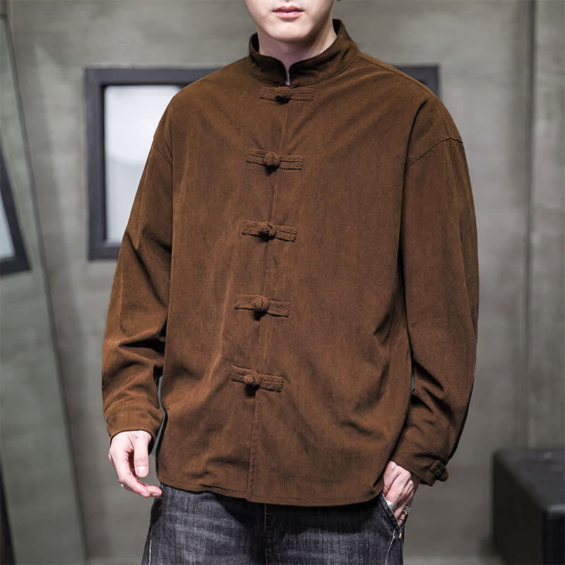 Buddha Stones Veste homme décontractée automne-hiver style Tang à boutons brandebourg en coton uni - image 1