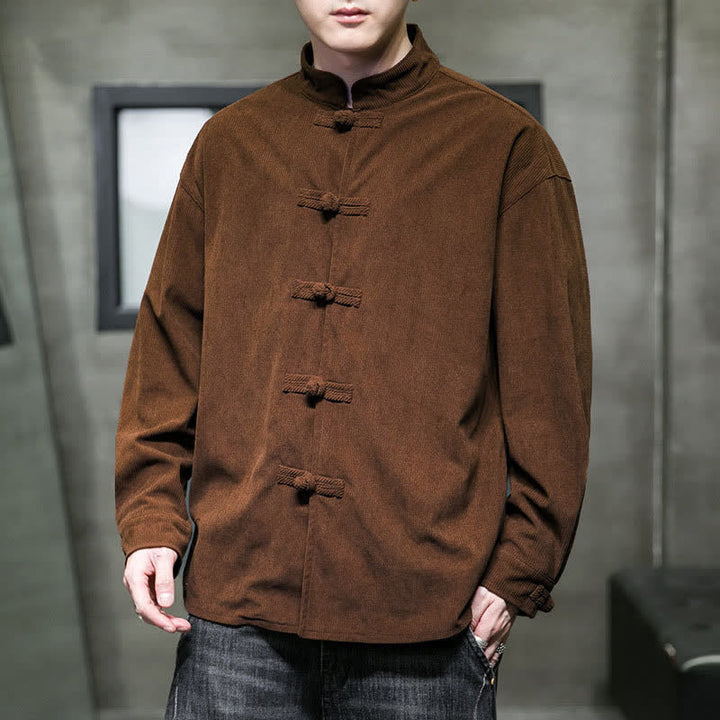 Buddha Stones Veste homme décontractée automne-hiver style Tang à boutons brandebourg en coton uni - image 3