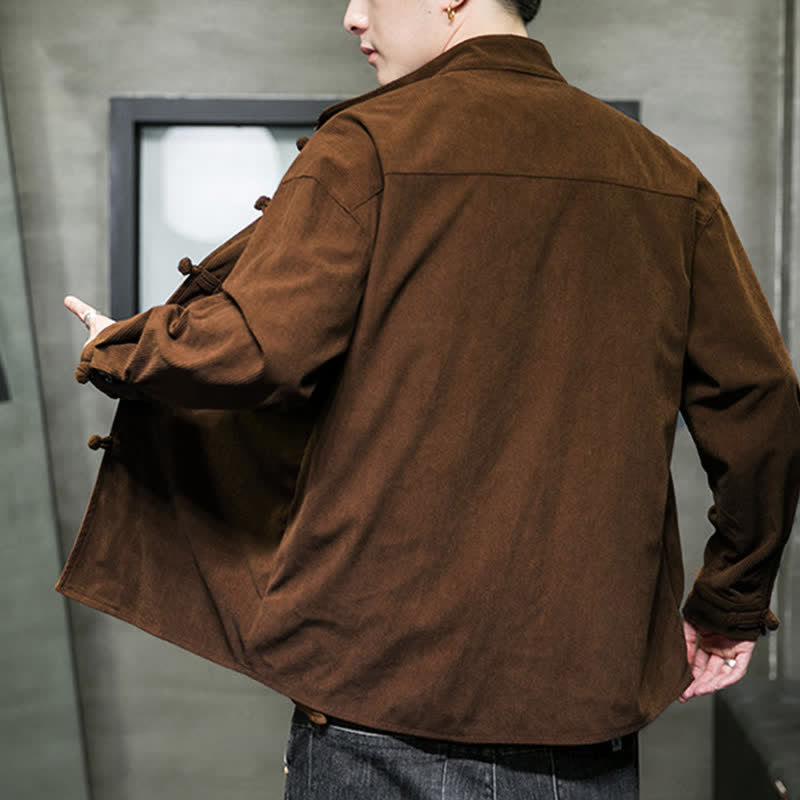 Buddha Stones Veste homme décontractée automne-hiver style Tang à boutons brandebourg en coton uni - image 4