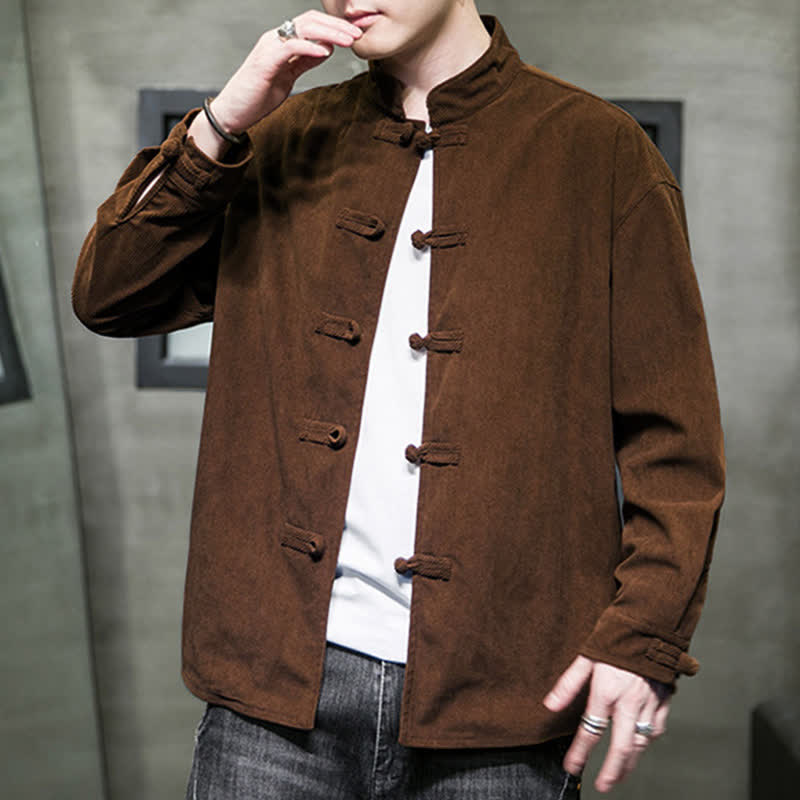 Buddha Stones Veste homme décontractée automne-hiver style Tang à boutons brandebourg en coton uni - image 6