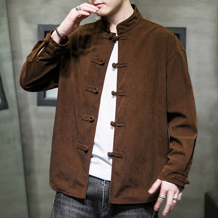 Buddha Stones Veste homme décontractée automne-hiver style Tang à boutons brandebourg en coton uni - image 6