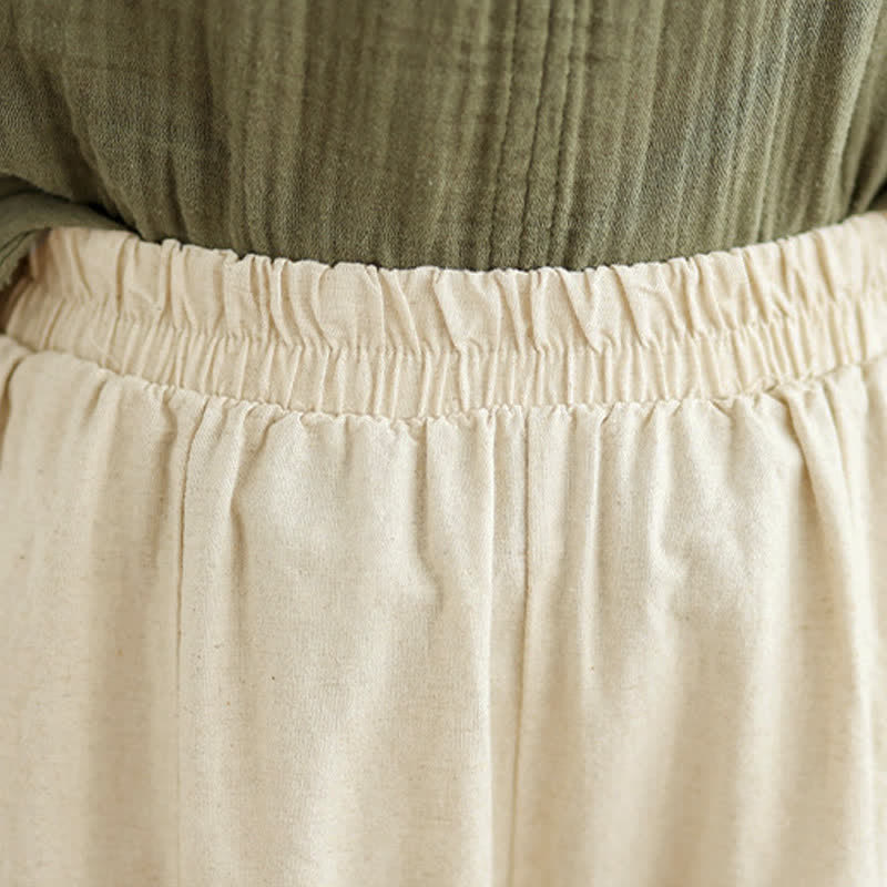 Pantalon court à jambes larges en coton uni décontracté avec empiècements en dentelle et poches, orné de Buddha Stones - image 8