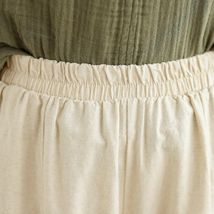 Pantalon court à jambes larges en coton uni décontracté avec empiècements en dentelle et poches, orné de Buddha Stones - image 8