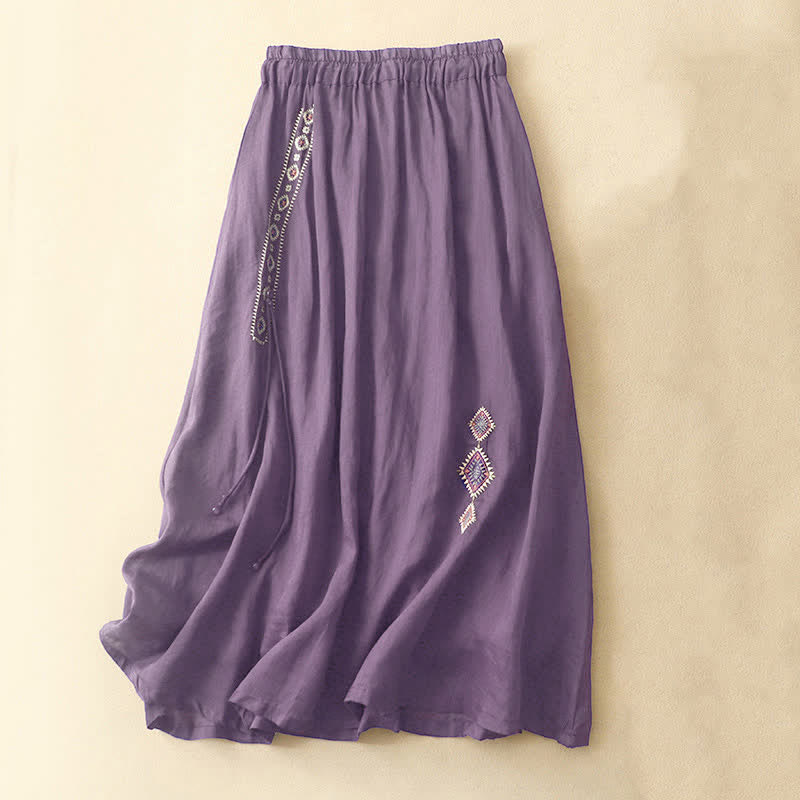 Jupe longue 7-8 pour femme, ornée de broderies ethniques vintage en forme de Buddha Stones - Violette sombre - US8-10，UK/AU12-14，EU40-42 (2XL) - image 0