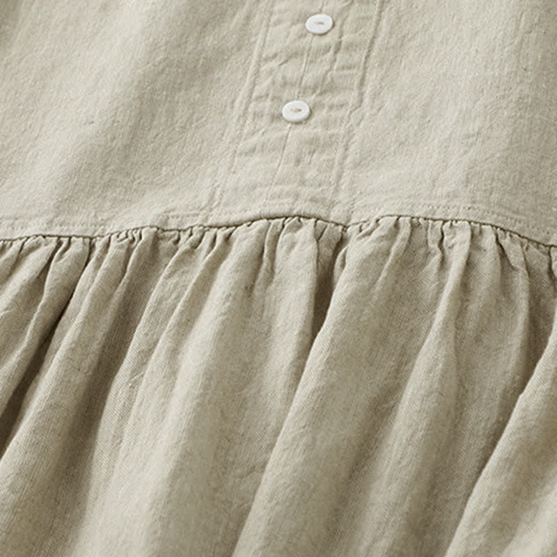 Robe midi sans manches Buddha Stones, couleur unie, col en V, boutons simples, style décontracté. - image 4